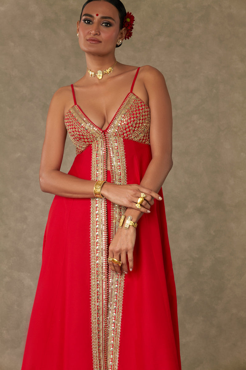 Red Haath phool Palazzo Set