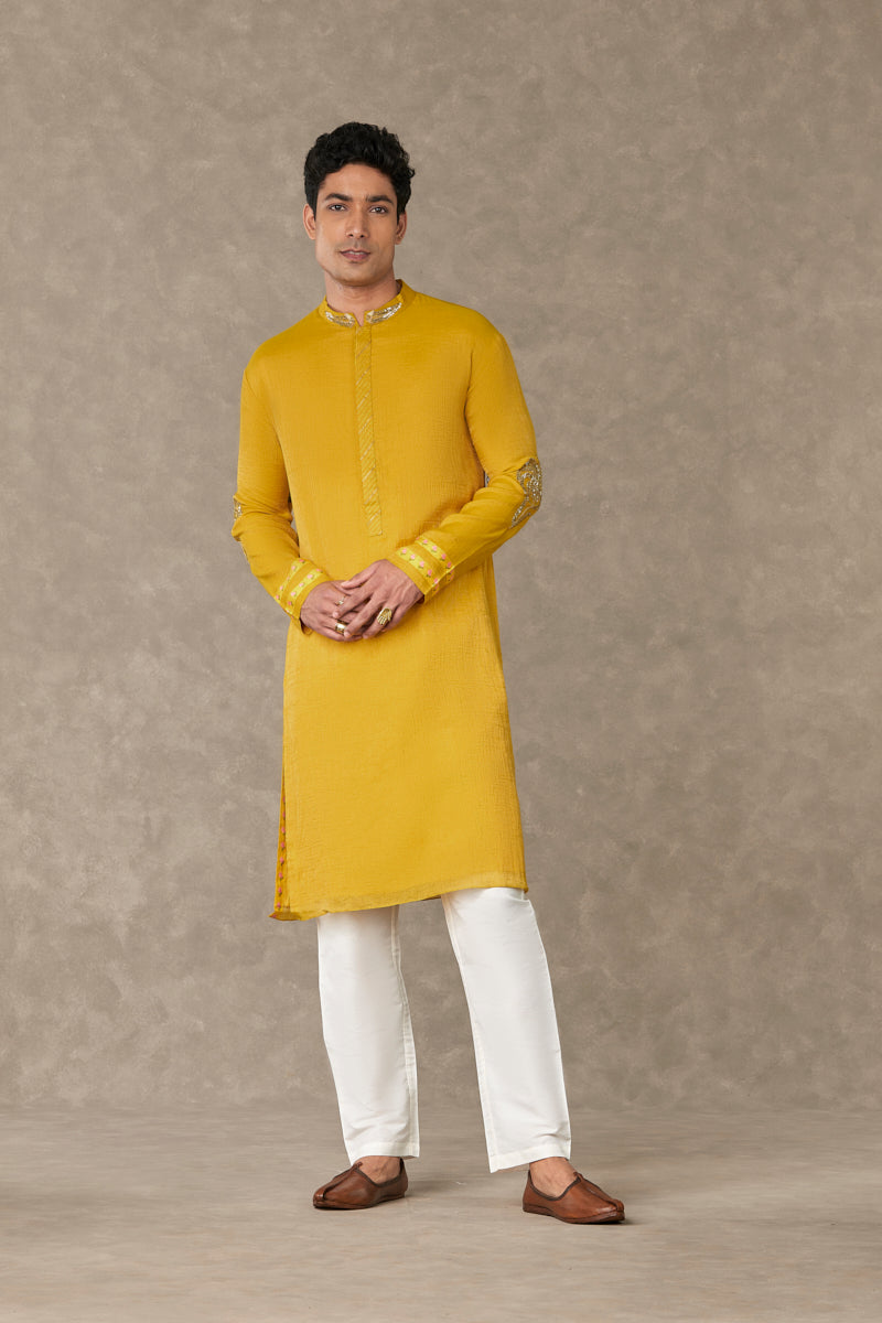 Corn Yellow Shajara Kurta Set