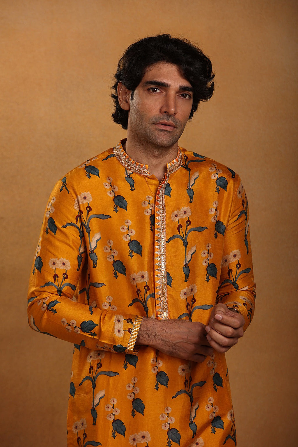 Mustard Spring Blossom Kurta Set