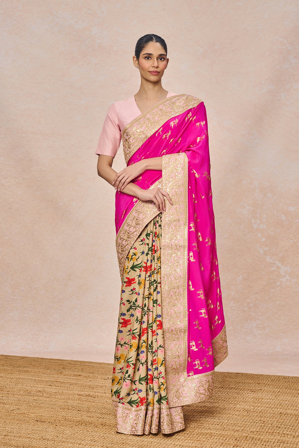 Pink Nandi Saree