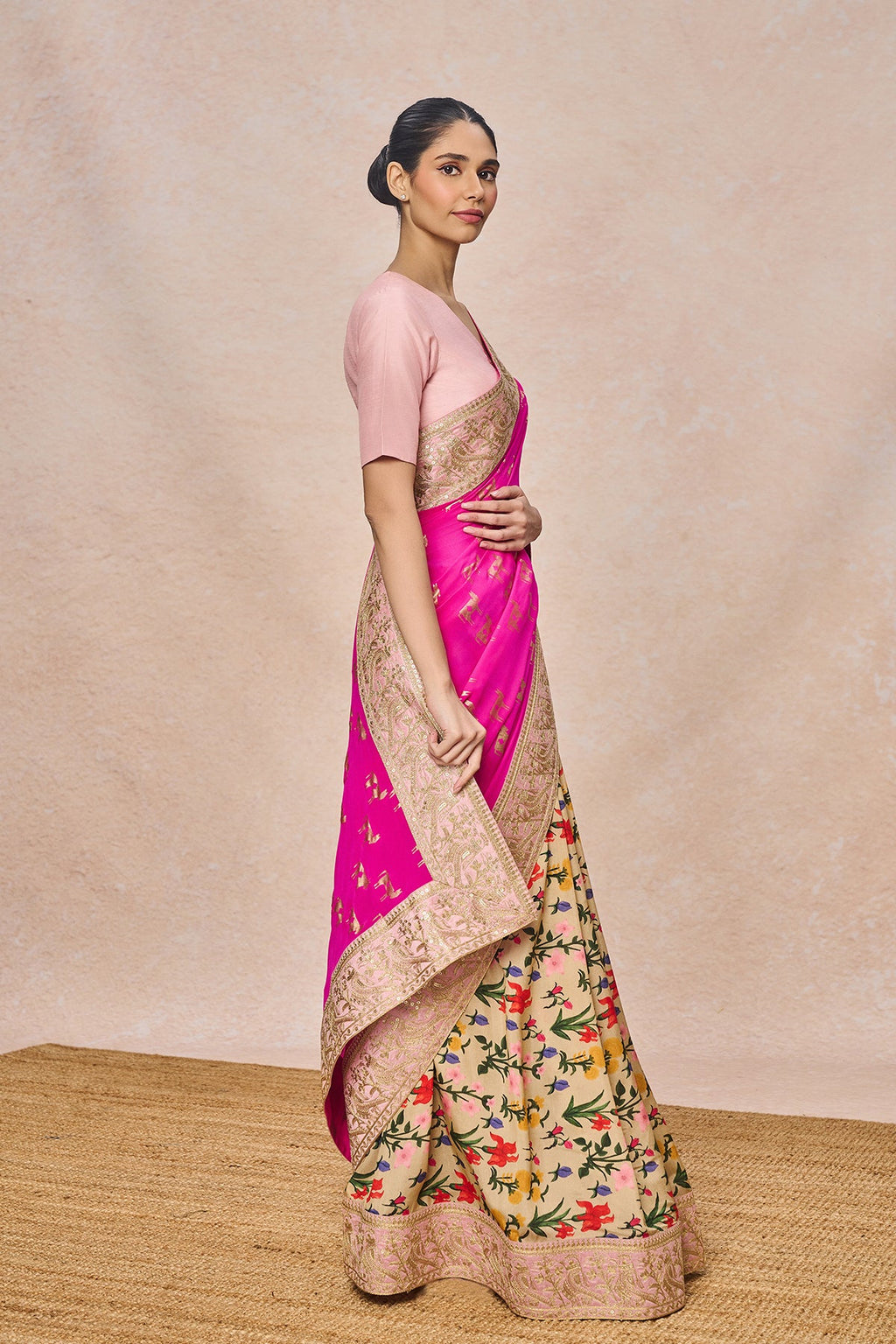 Pink Nandi Saree