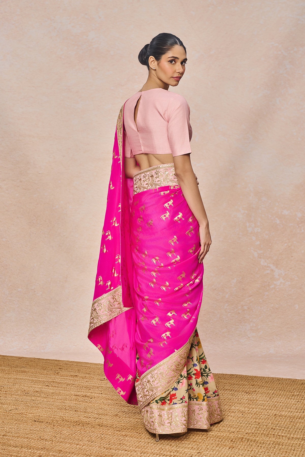 Pink Nandi Saree