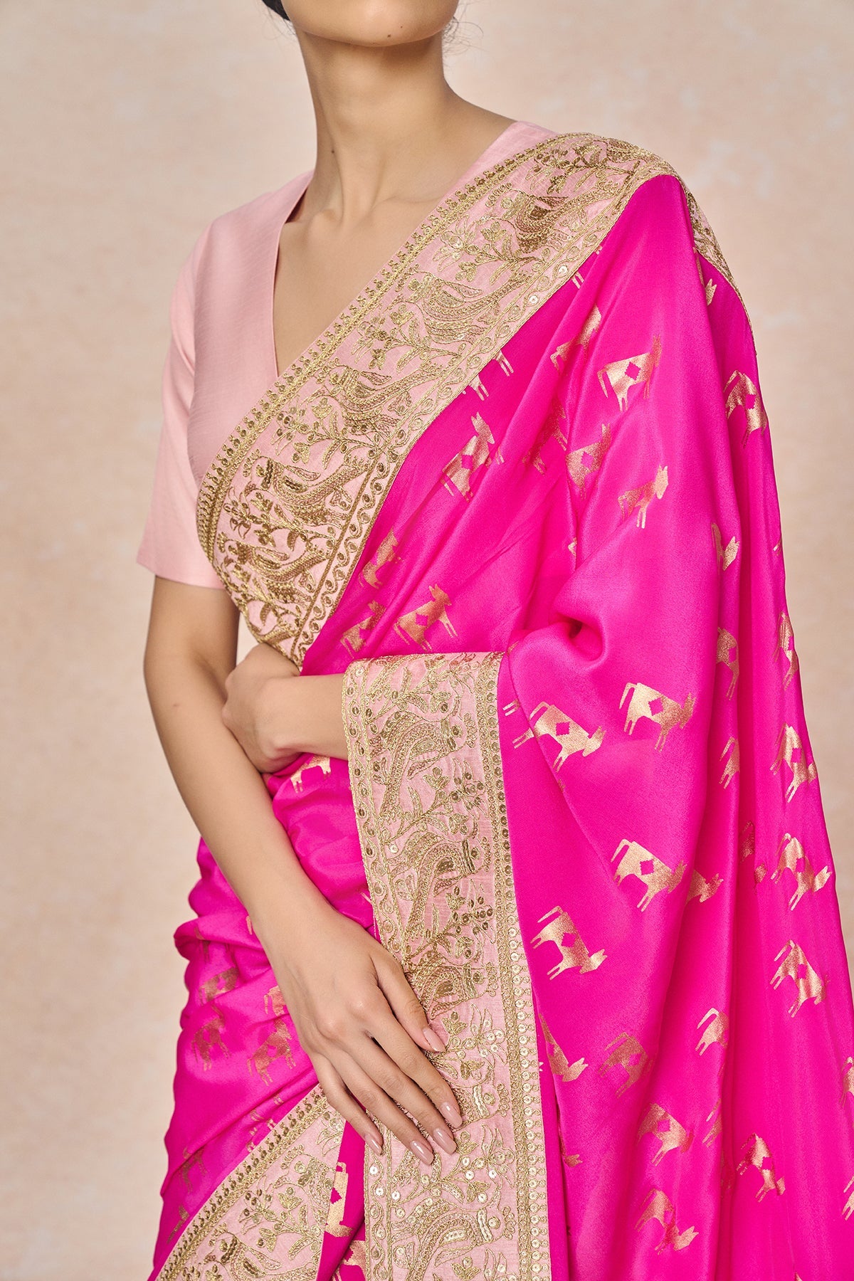 Pink Nandi Saree