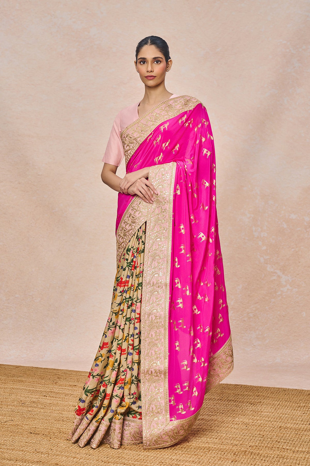 Pink Nandi Saree
