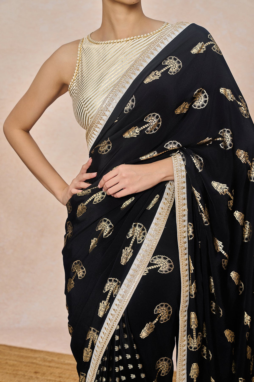 Black Traveller's Palm Saree