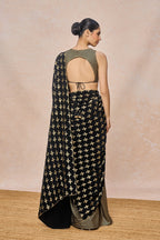 Black Triangular Flower Saree