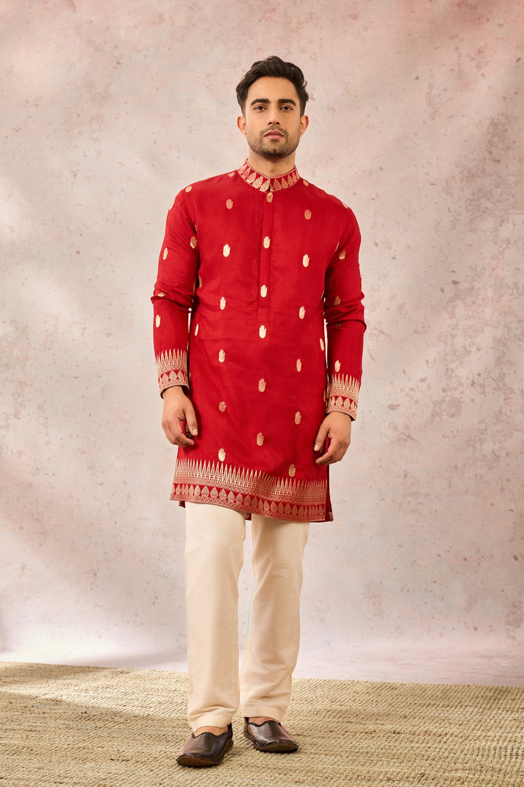 Red Haath Phool Kurta Set