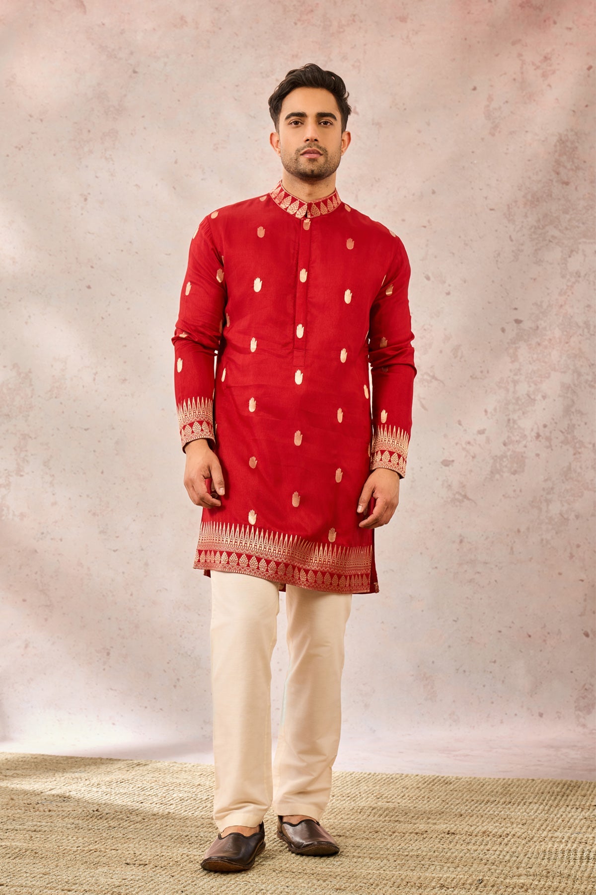Red Haath Phool Kurta Set