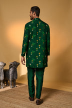 Bottle Green Tropical Kurta Set