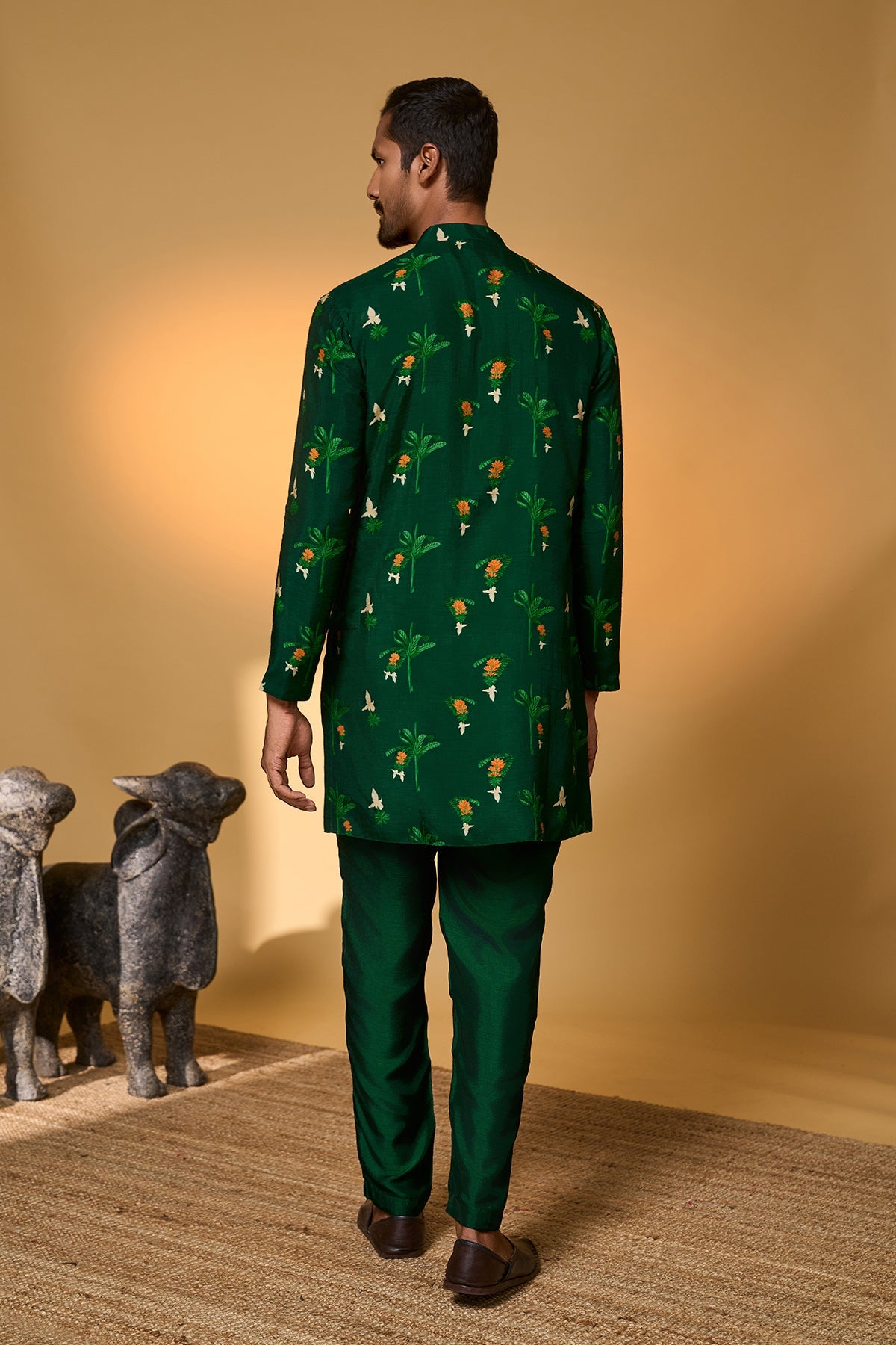 Bottle Green Tropical Kurta Set