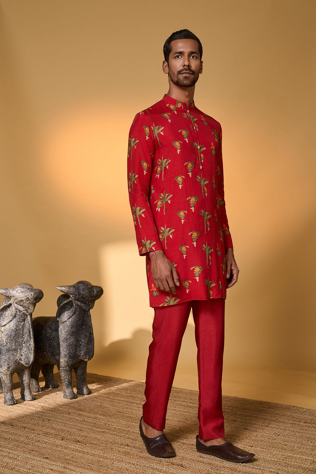 Red Tropical Kurta Set