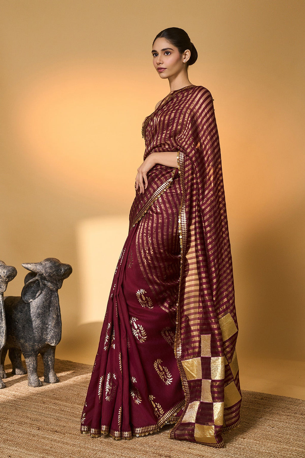 Plum Corncrest Gota Saree