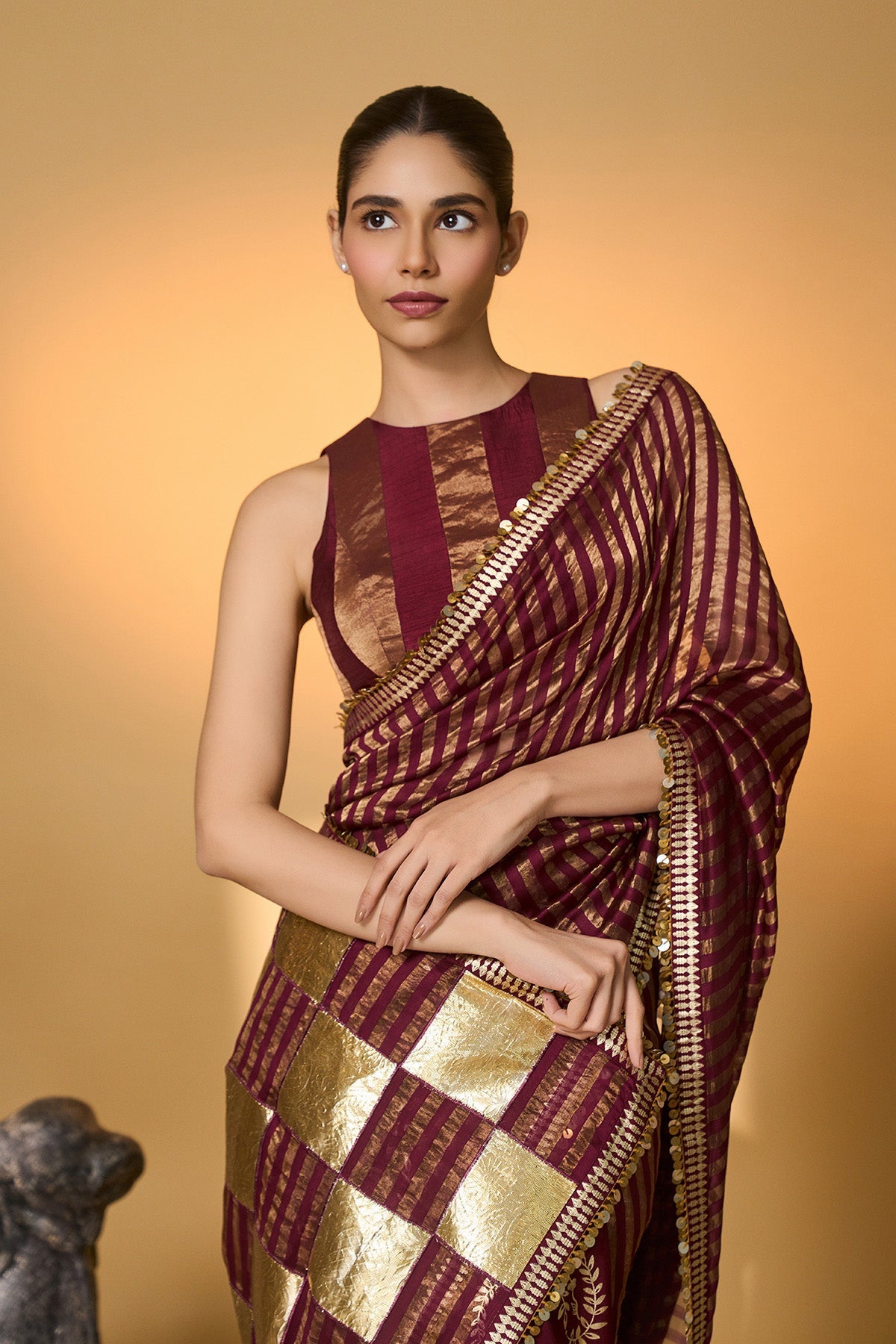 Plum Corncrest Gota Saree
