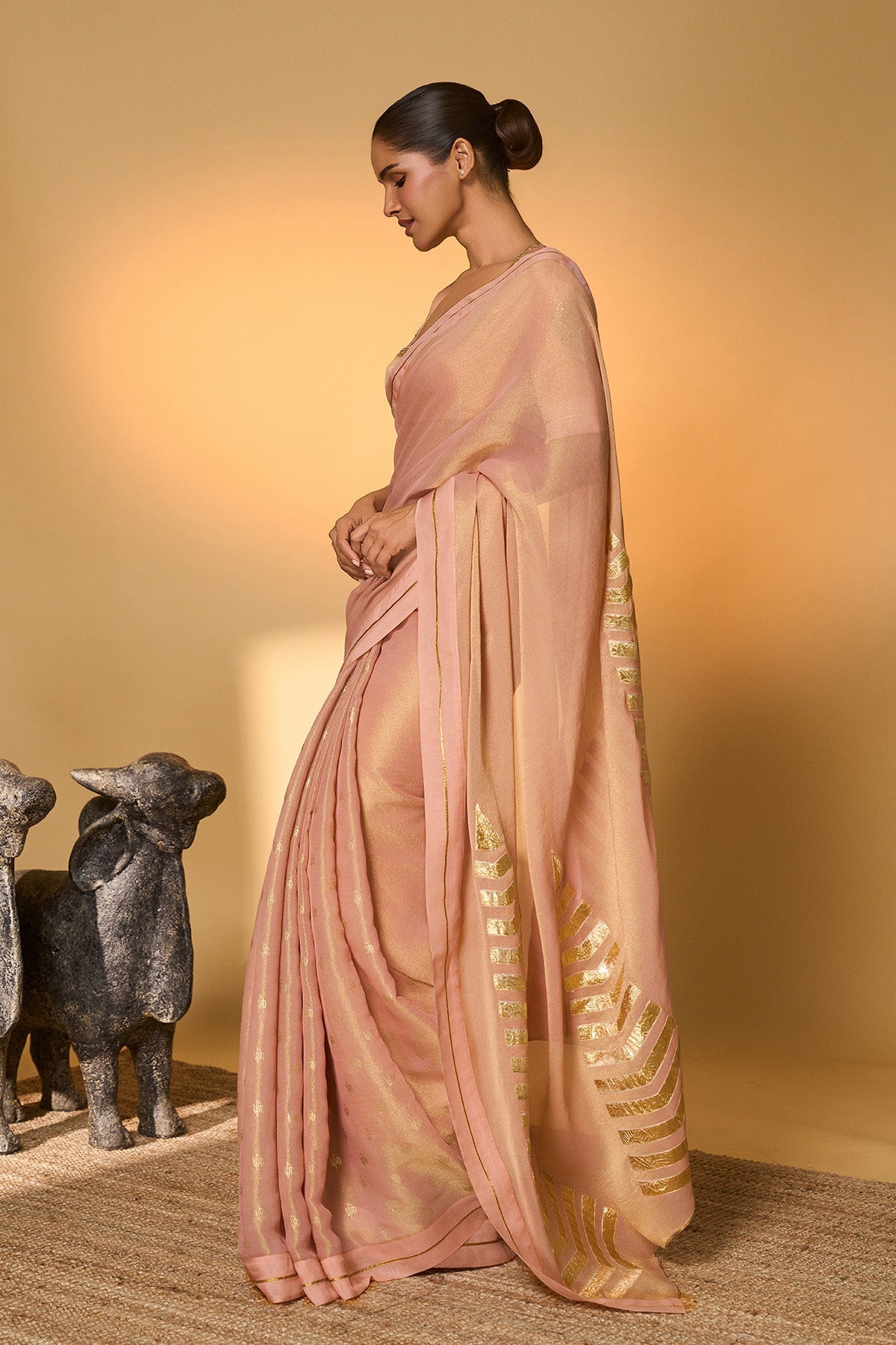 Baby Pink Droopy Bloom Gota Saree