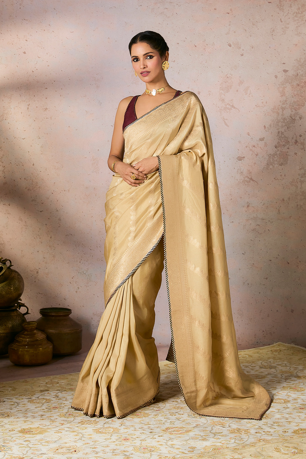 Beige Jacquard Saree