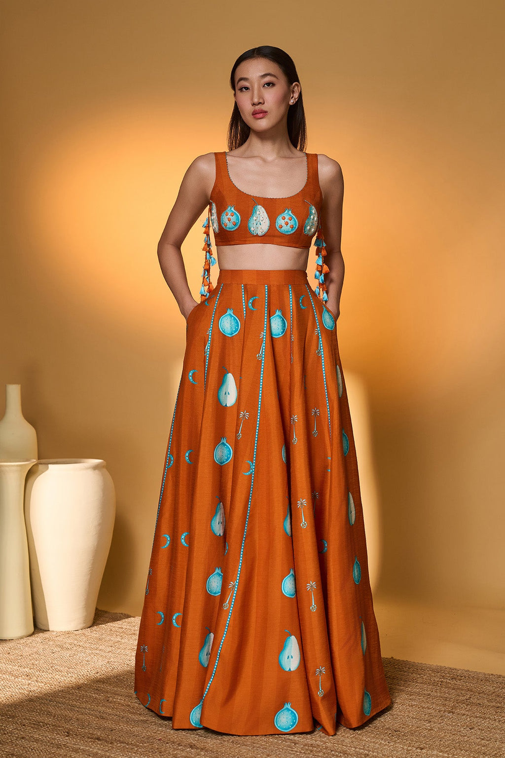 Saffron Sky Striped Lehenga Set