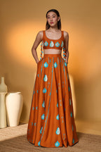 Saffron Sky Striped Lehenga Set