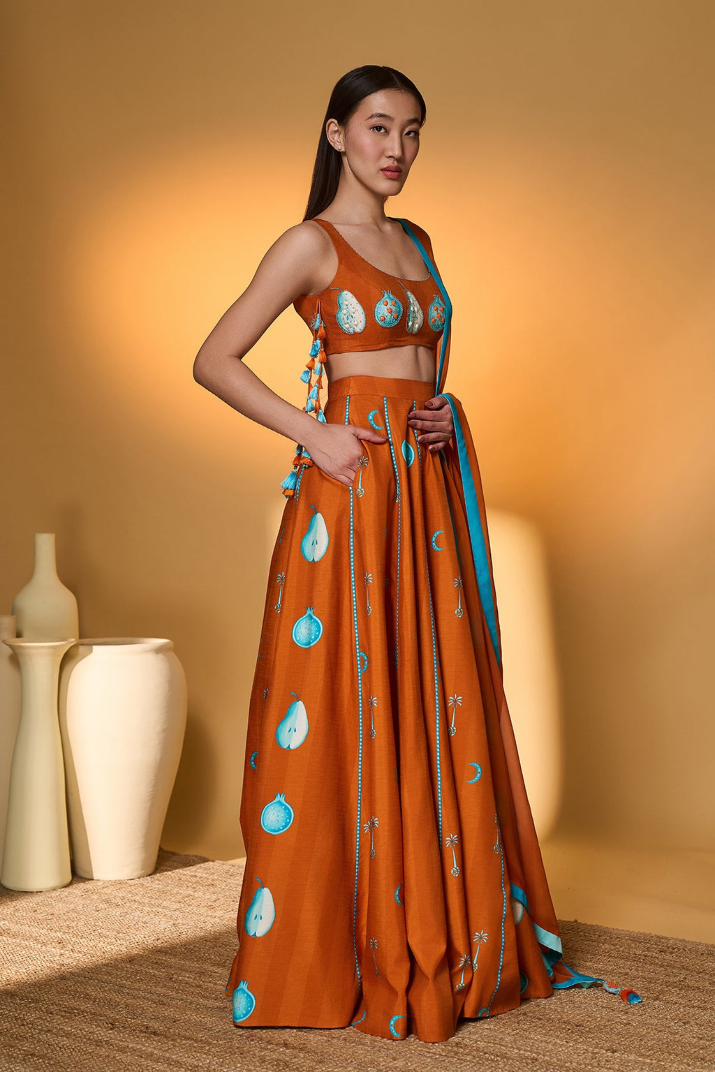 Saffron Sky Striped Lehenga Set