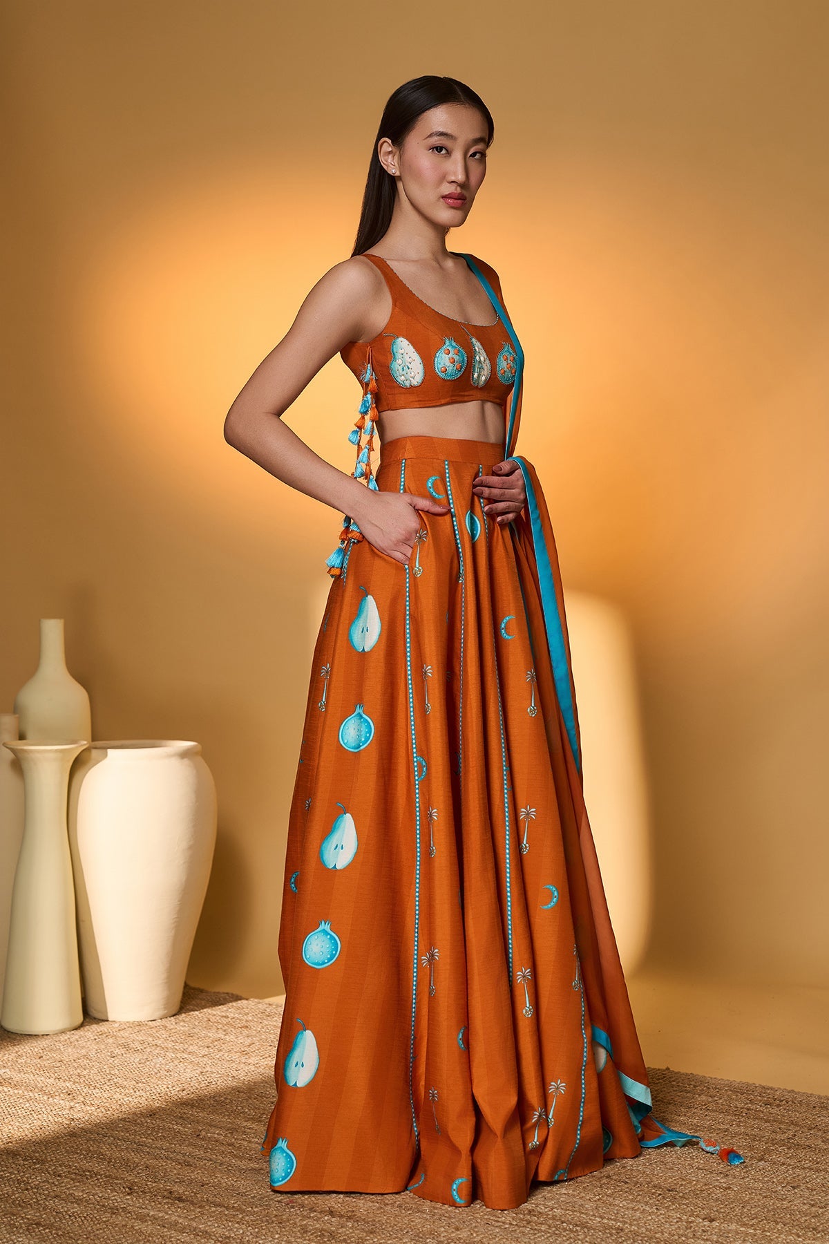 Saffron Sky Striped Lehenga Set