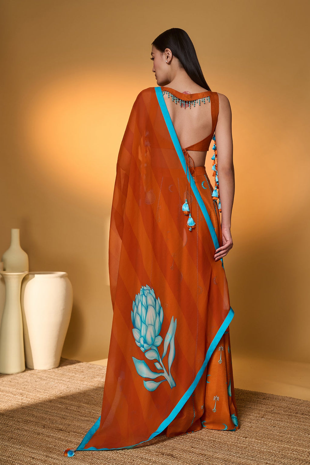 Saffron Sky Striped Lehenga Set