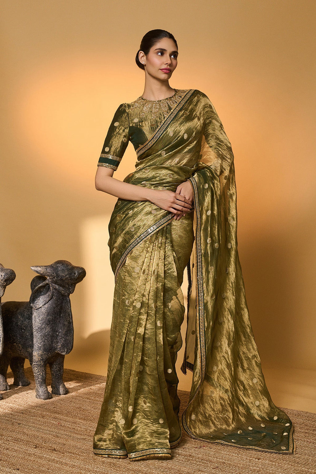 Green Polka Tissue Saree