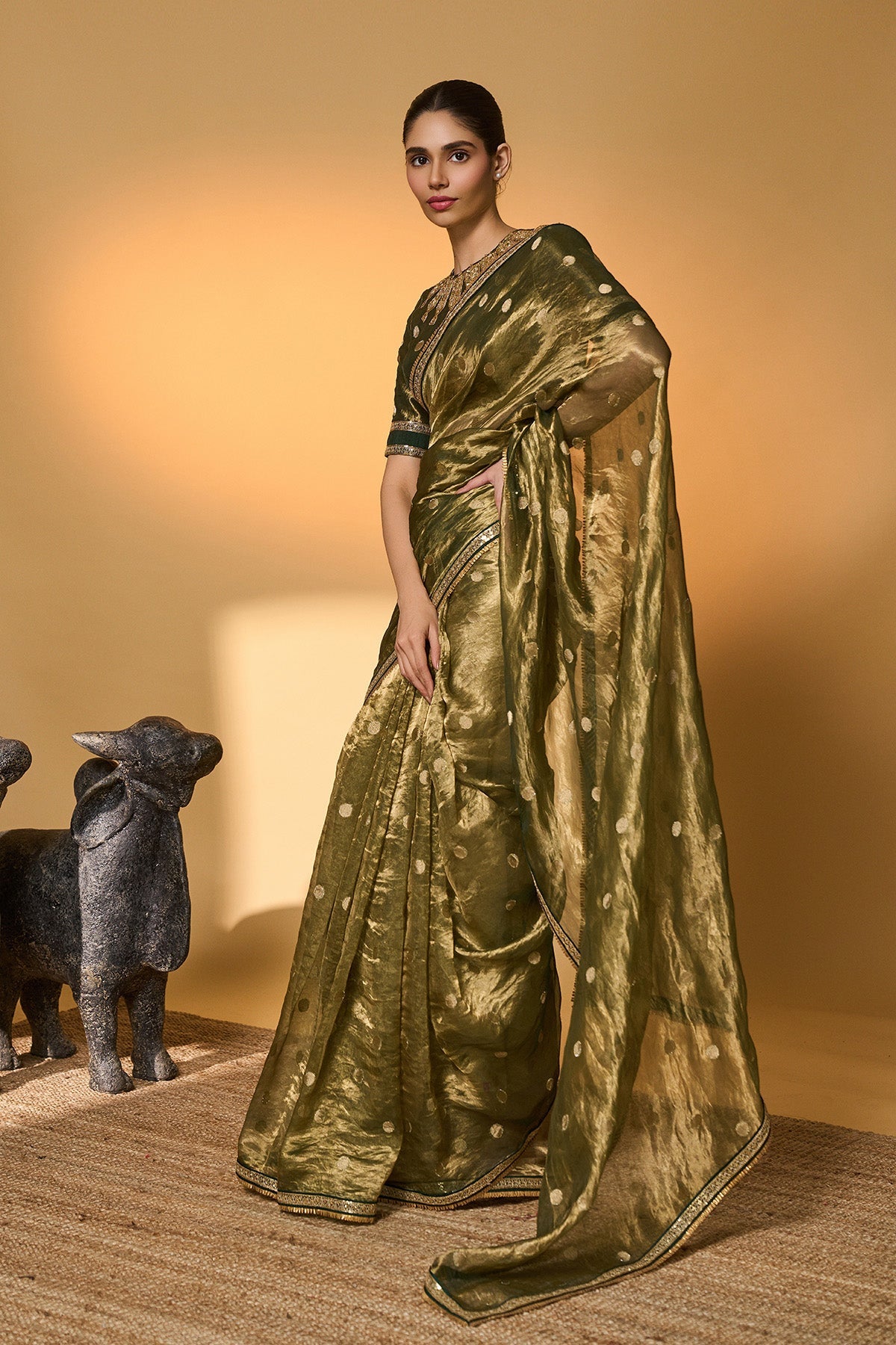 Green Polka Tissue Saree