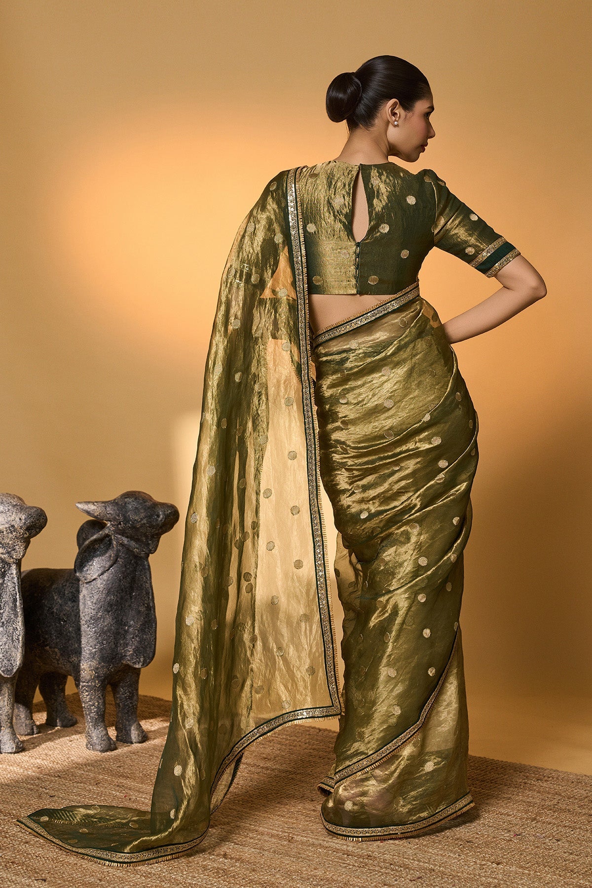 Green Polka Tissue Saree