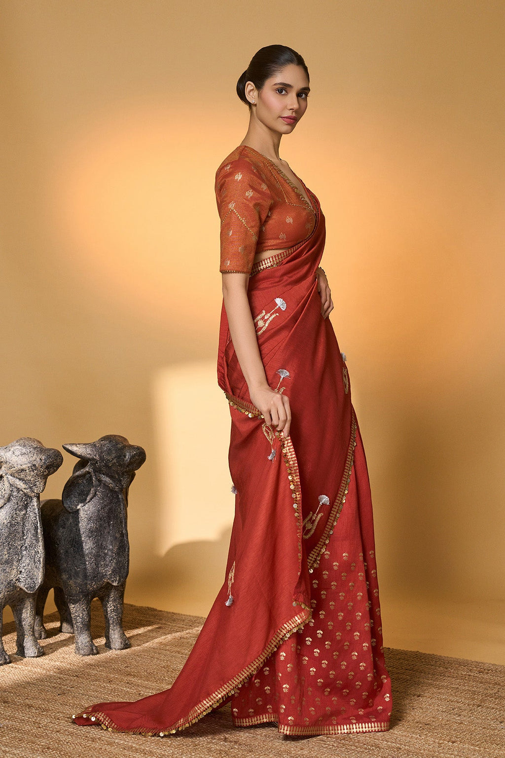 Rust Coastal Crescent Saree