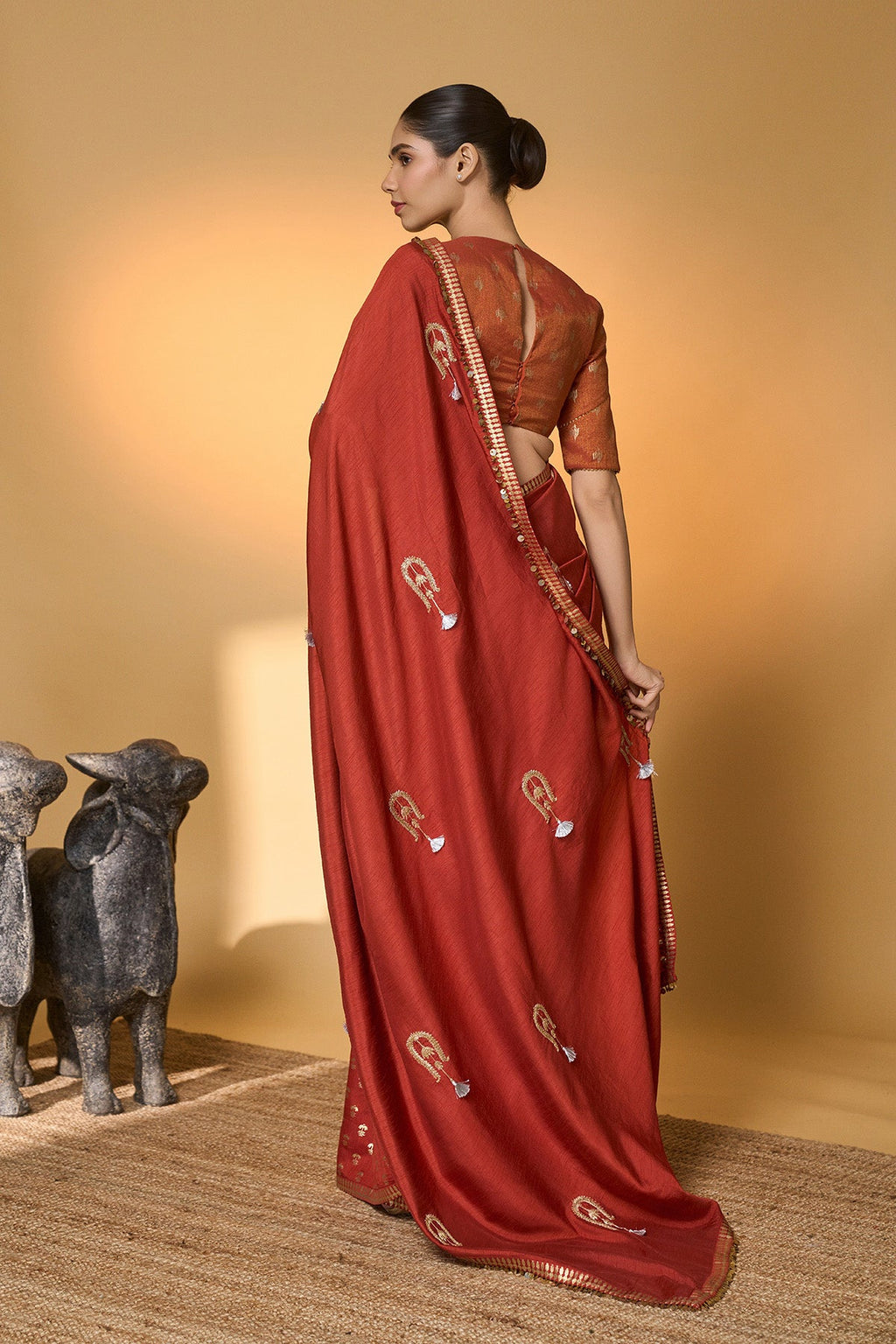 Rust Coastal Crescent Saree