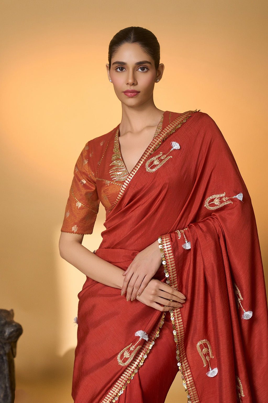 Rust Coastal Crescent Saree