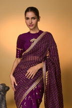 Purple Moonfield Zari Stripes Saree
