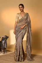Grey Moonfield Zari Stripes Saree