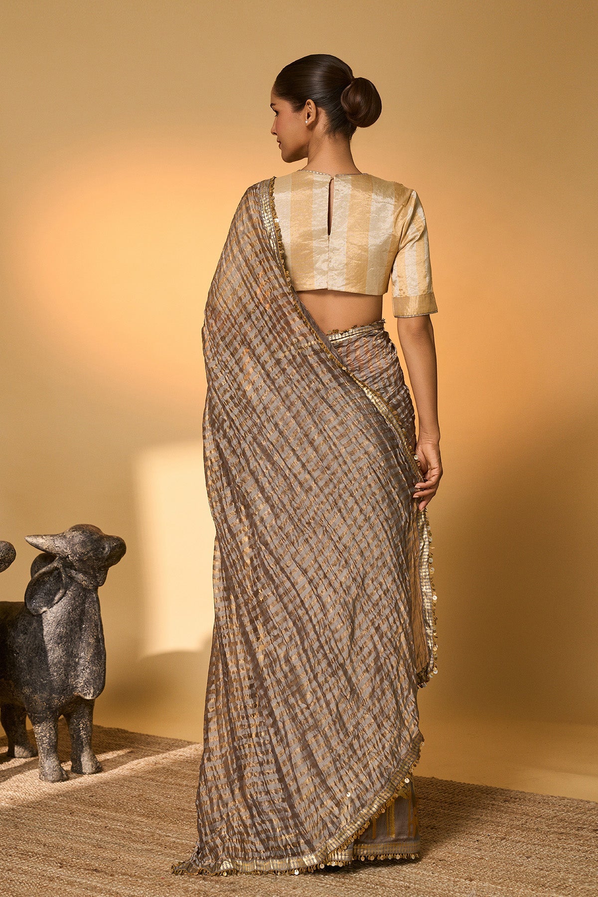Grey Moonfield Zari Stripes Saree