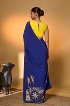 Electric Blue Tropical Camera Saree