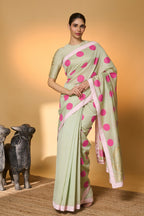 Mint Rose Blush Polka Saree