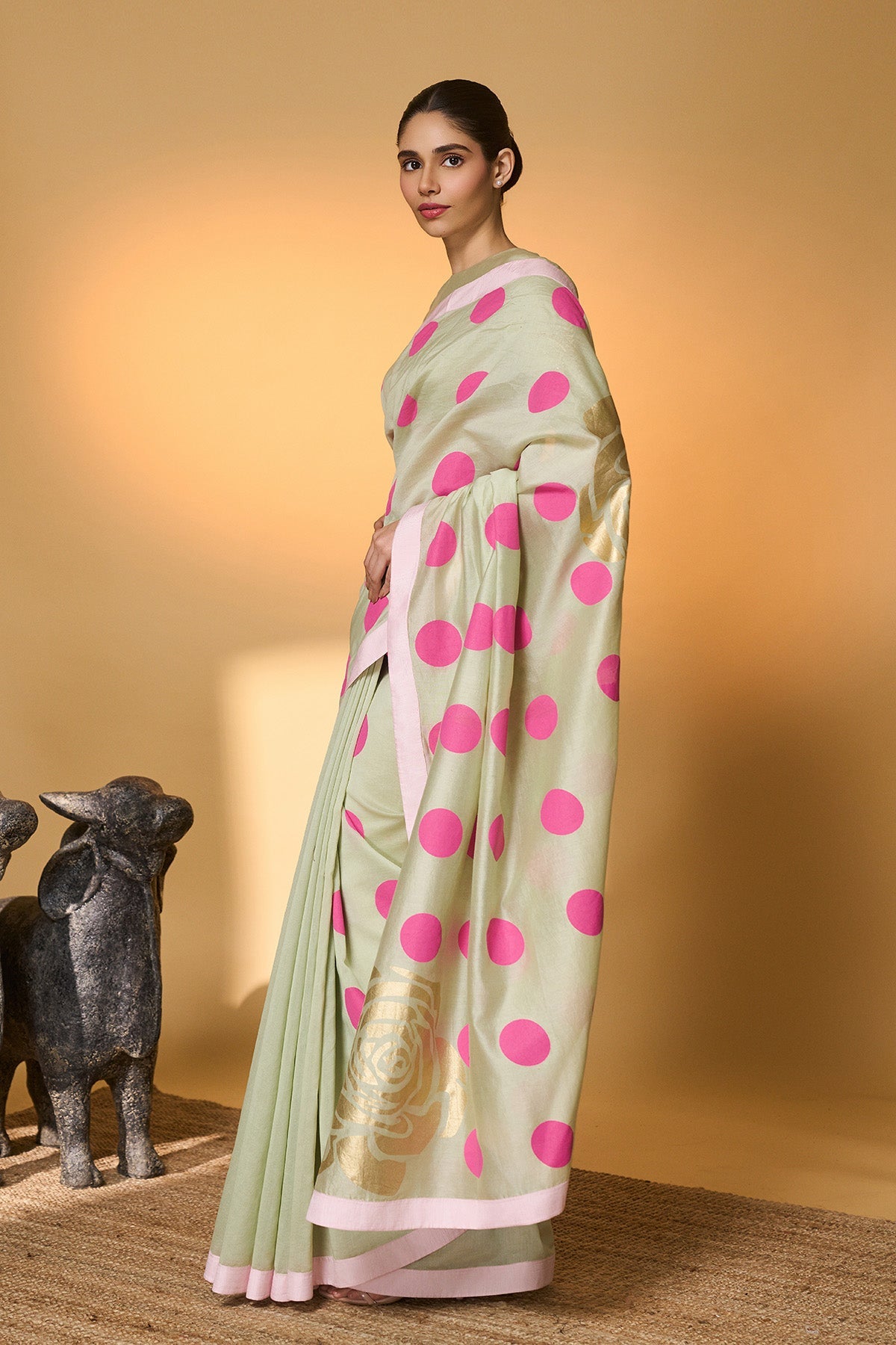 Mint Rose Blush Polka Saree
