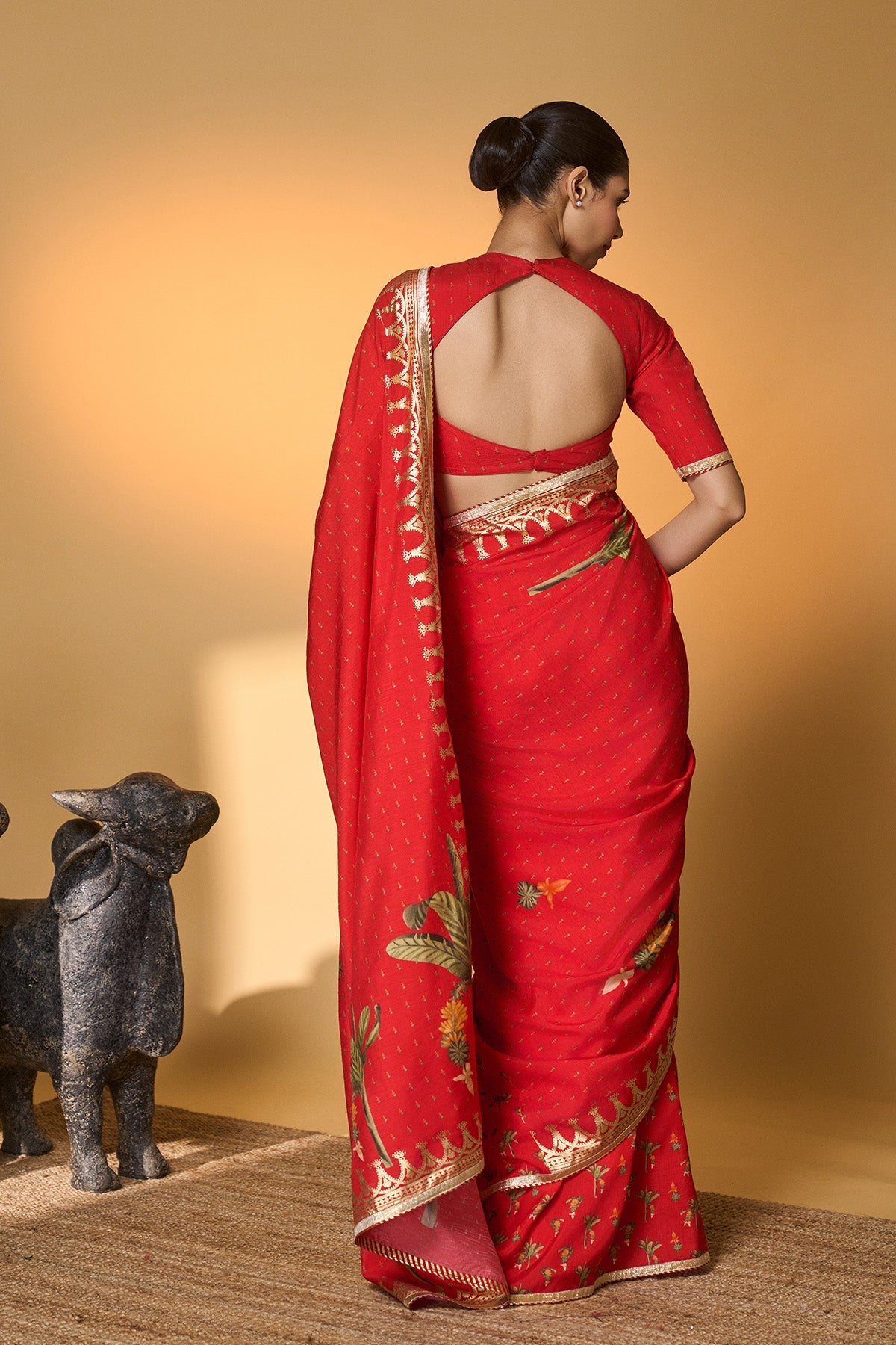 Red Tropical Amber Arches Saree