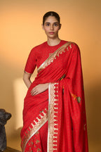Red Tropical Amber Arches Saree