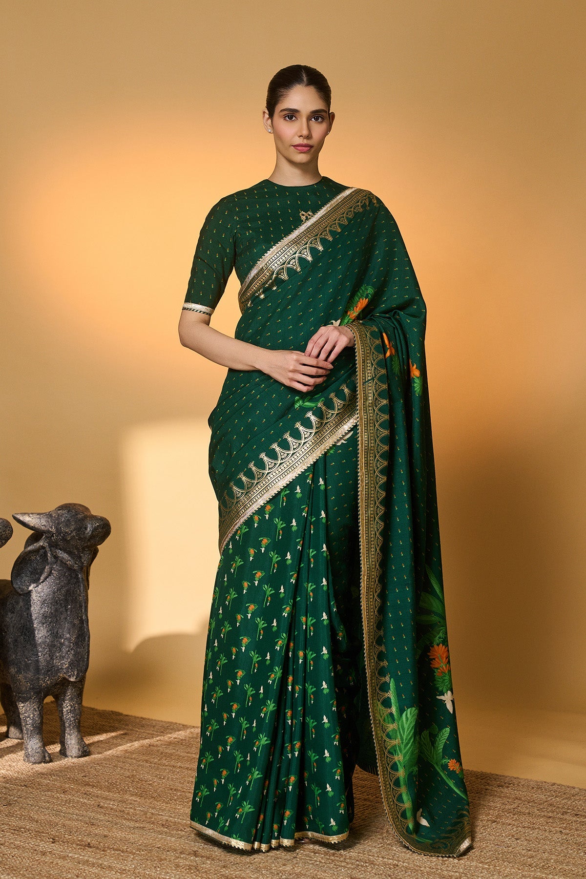 Green Tropical Amber Arches Saree