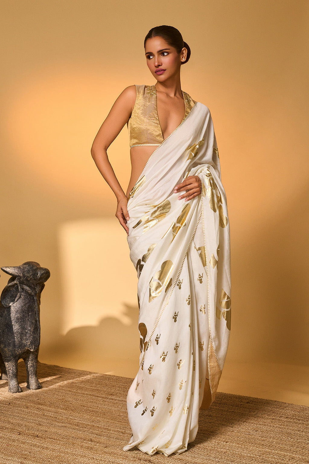 Ivory Ganesh Saree