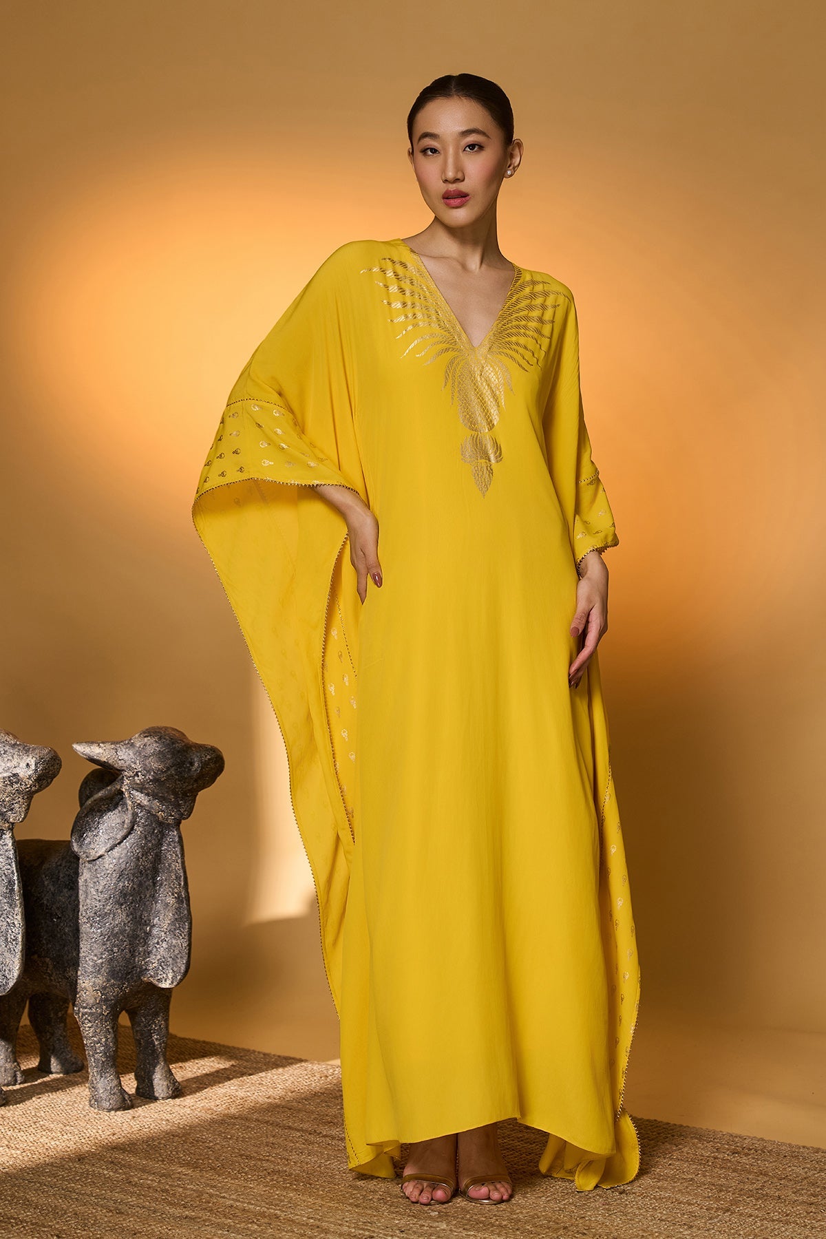 Yellow Tribal Mask Kaftan