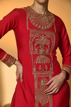 Red Khidki Kurta Set