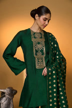 Bottle Green Rose Blush Kurta Set