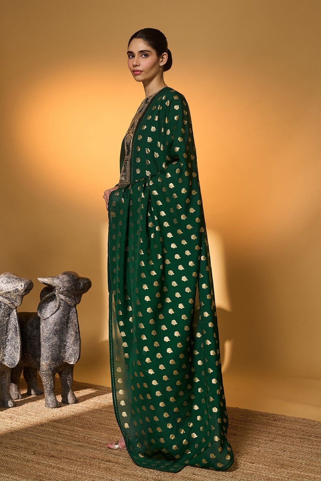 Bottle Green Rose Blush Kurta Set