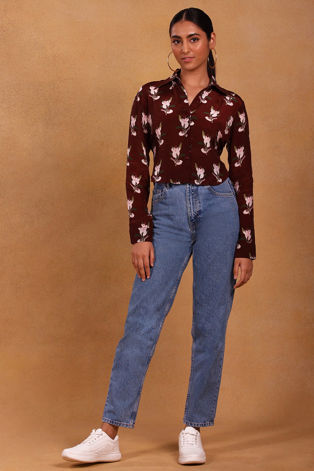 Maroon Canary Blossom Crop Shirt