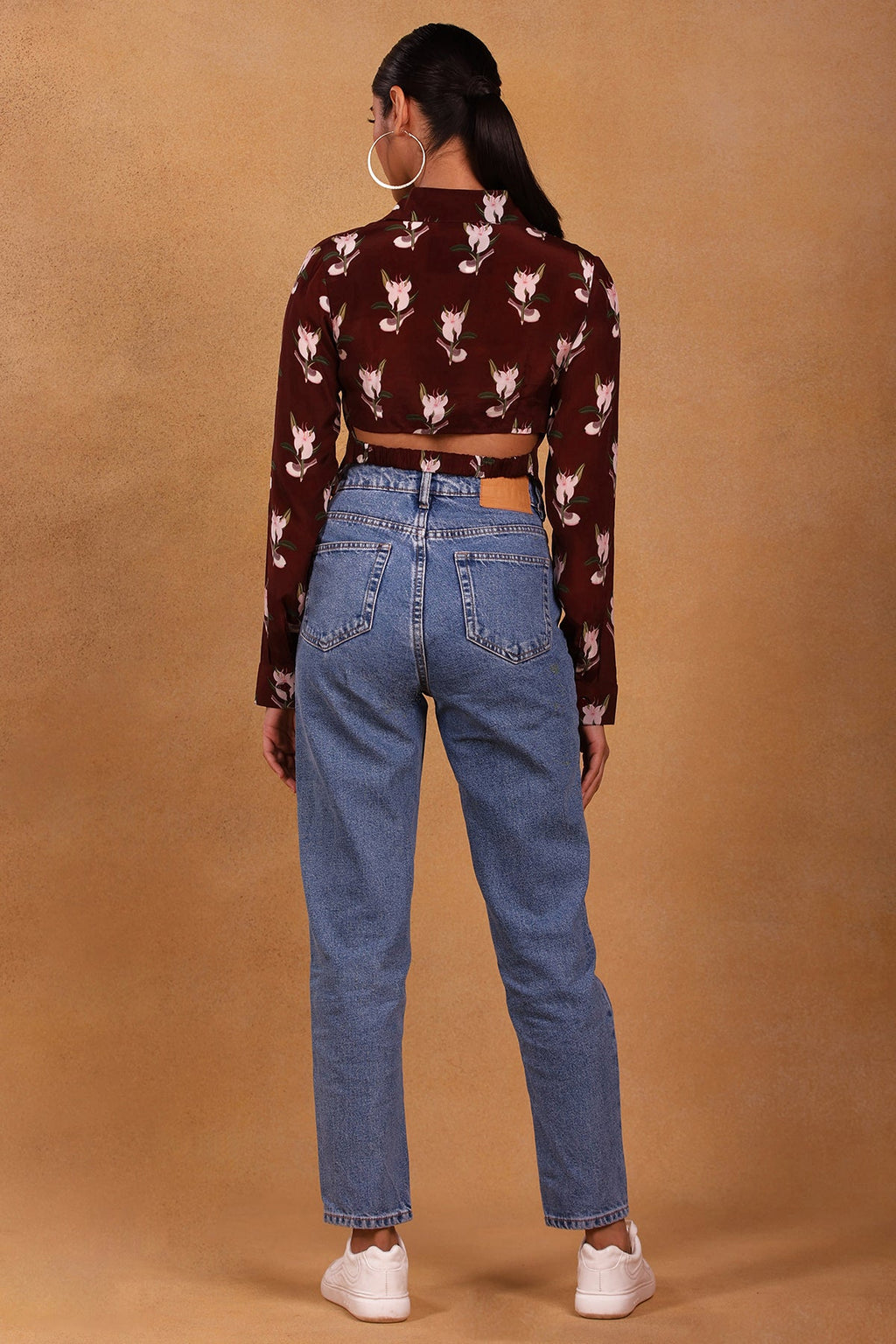 Maroon Canary Blossom Crop Shirt
