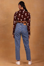 Maroon Canary Blossom Crop Shirt
