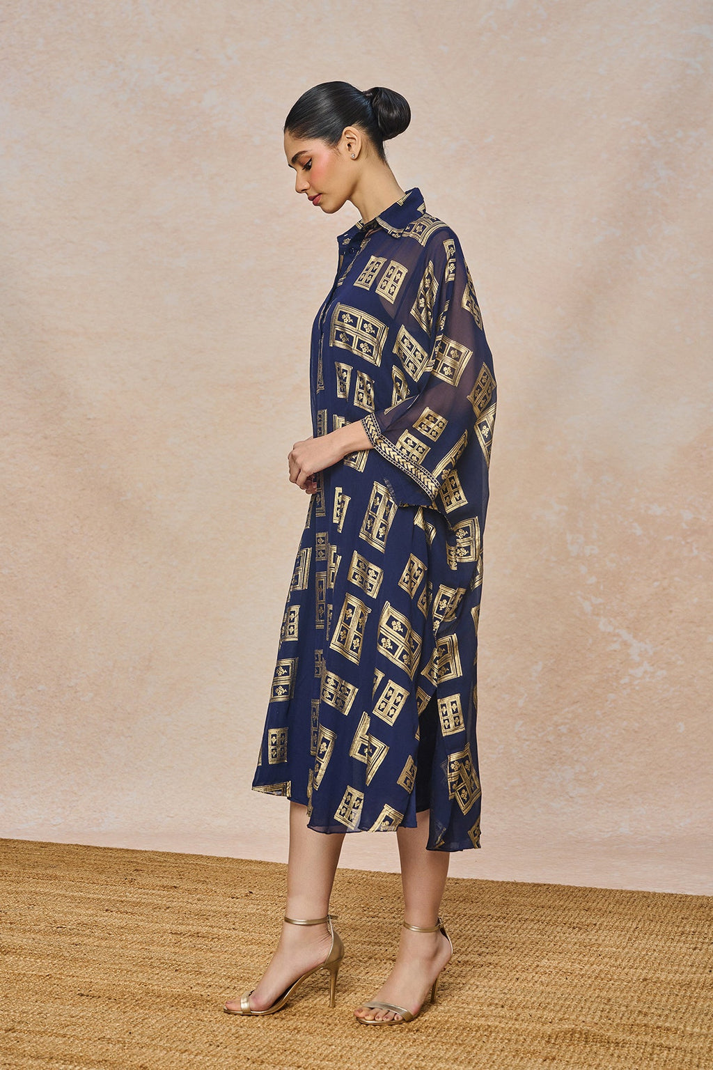 Blue Open Doors Foil Collar Kaftan