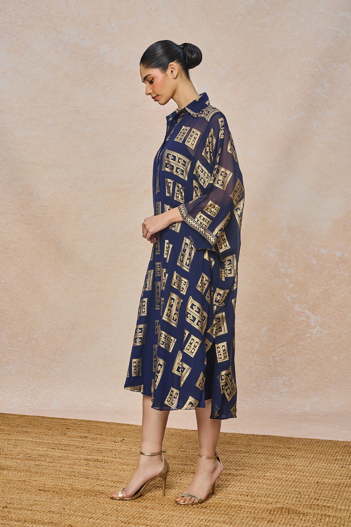 Blue Open Doors Foil Collar Kaftan