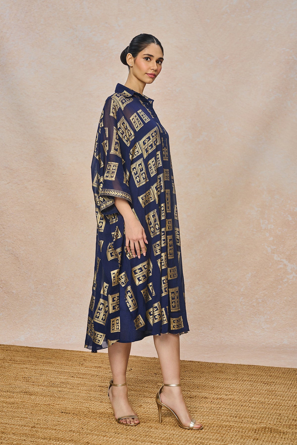 Blue Open Doors Foil Collar Kaftan